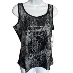 Peter Nygard 2ST Hotter black white pattern sequin tank top Medium NWT